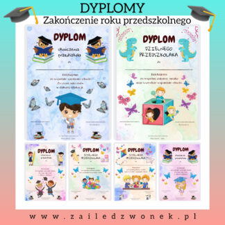 Zakończenie roku przedszkolnego - DYPLOMY, podziękowania, wklejki do książek