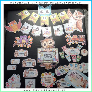 Dekoracje dla grup przedszkolnych - tabliczki, znaczki, girlandy