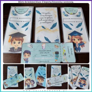 Bilety do kolejnej klasy. Z kopertą i motywującą sentencją.